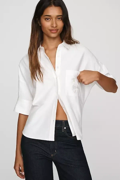 Maeve Mabel Boxy Oxford Embroidered Shirt Top In White