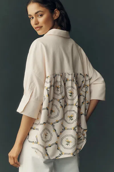 Maeve Mabel Boxy Oxford Shirt Top In Beige