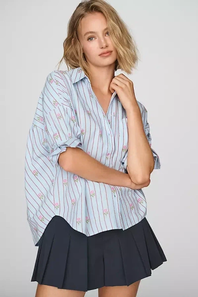 Maeve Mabel Boxy Oxford Shirt Top In Blue