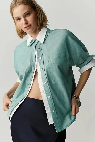 Maeve Mabel Boxy Oxford Shirt Top In Green