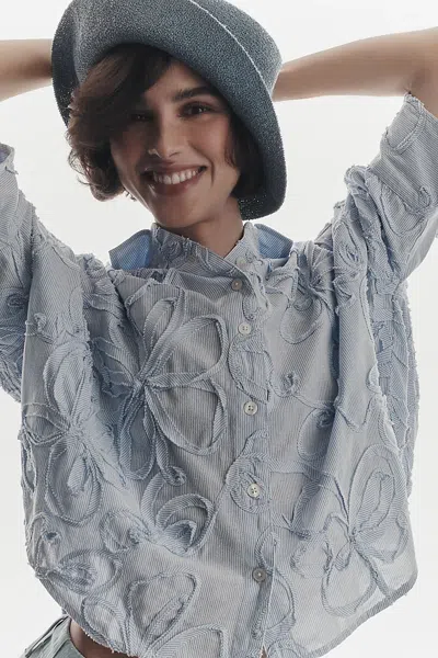 Maeve Mabel Boxy Oxford Shirt Top In Blue