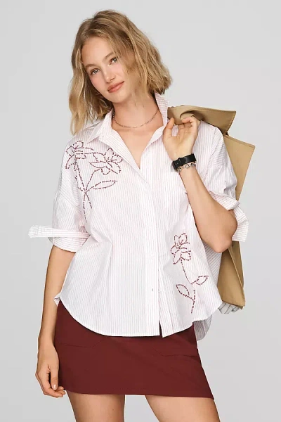 Maeve Mabel Boxy Oxford Shirt Top In White