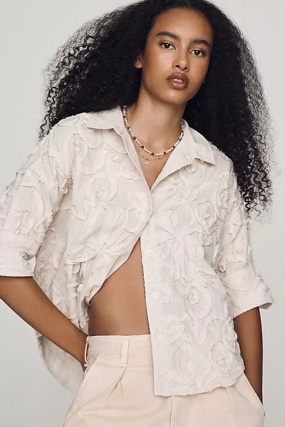 Maeve Mabel Boxy Oxford Shirt Top In Neutral