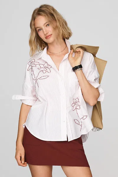 Maeve Mabel Boxy Oxford Shirt Top In Animal Print