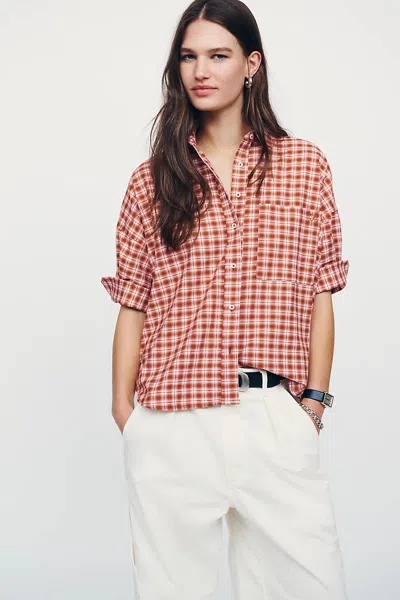 Maeve Mabel Boxy Oxford Shirt Top In Brown