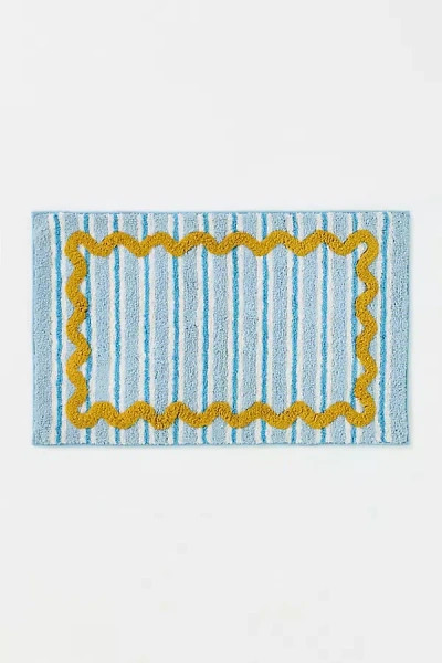 Maeve Madeline Cotton Tufted Stripe Scallop Bathmat In Blue