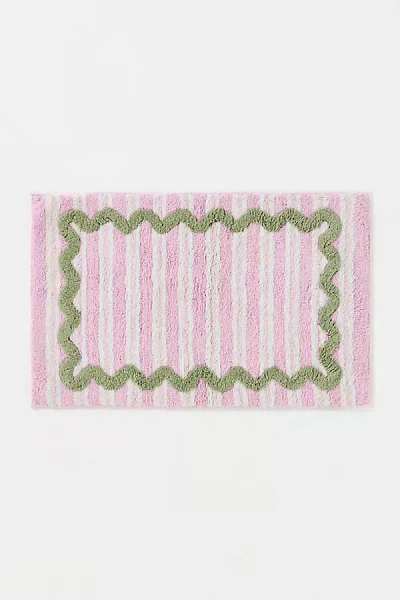 Maeve Madeline Cotton Tufted Stripe Scallop Bathmat In Pink