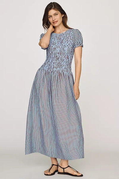 Maeve Margie Smocked Stripe Midi Dress In Multi