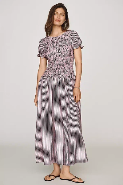 Maeve Margie Smocked Stripe Midi Dress In Multi