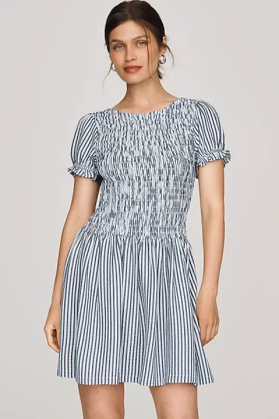 Maeve Margie Smocked Stripe Mini Dress In Blue