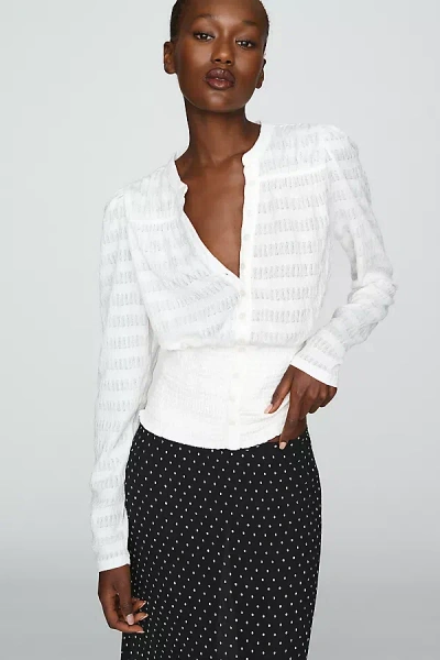 Maeve Market Day Shirred Long-sleeve Top In White