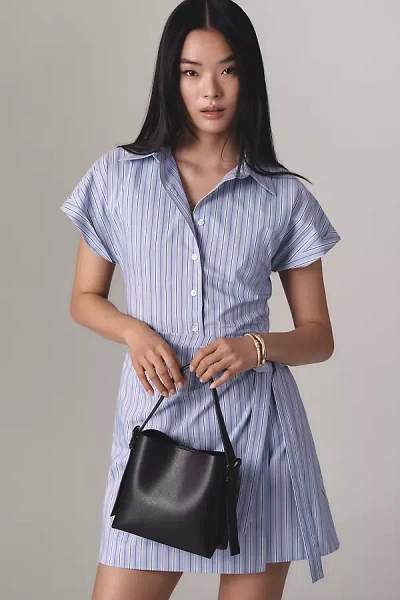 Maeve Mave Button-front Wrap Mini Shirt Dress In Blue
