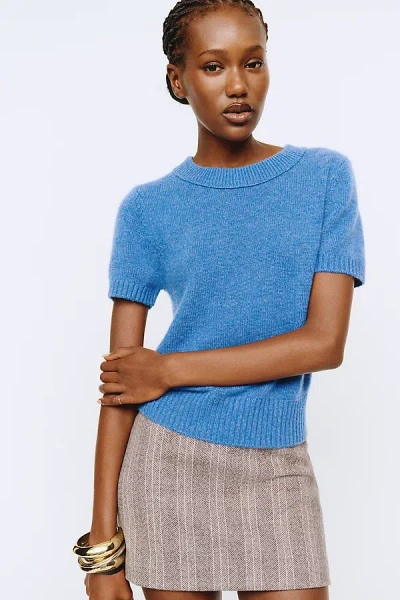 Maeve Mercer Cashmere Short Sleeve Sweater In Blue