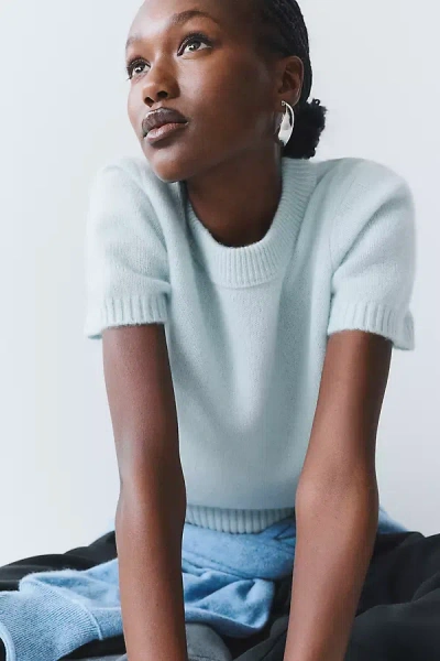 Maeve Mercer Cashmere Short Sleeve Sweater In Blue