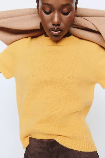 Maeve Mercer Cashmere Short Sleeve Sweater In Yellow
