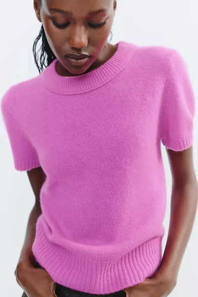Maeve Mercer Cashmere Short Sleeve Sweater In Pink
