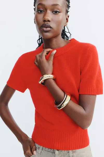Maeve Mercer Cashmere Short Sleeve Sweater In Red