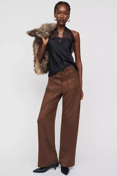 Maeve @merricksart X  Faux-suede Full-length Colette Trousers In Brown