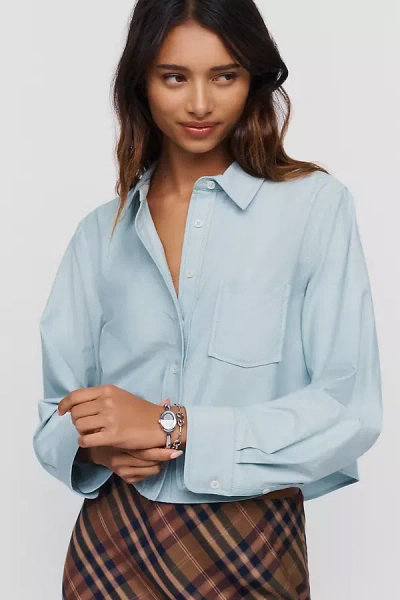 Maeve Merritt Cotton Stretch Cropped Buttondown Shirt In Blue