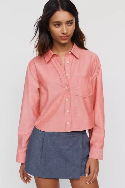 Maeve Merritt Cotton Stretch Cropped Buttondown Shirt In Pink