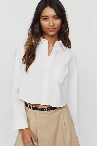 Maeve Merritt Cotton Stretch Cropped Buttondown Shirt In White