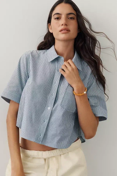 Maeve Merritt Short-sleeve Cropped Buttondown Shirt By  In Multi