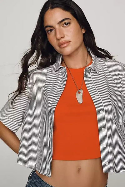 Maeve Merritt Short-sleeve Cropped Buttondown Shirt In Multi
