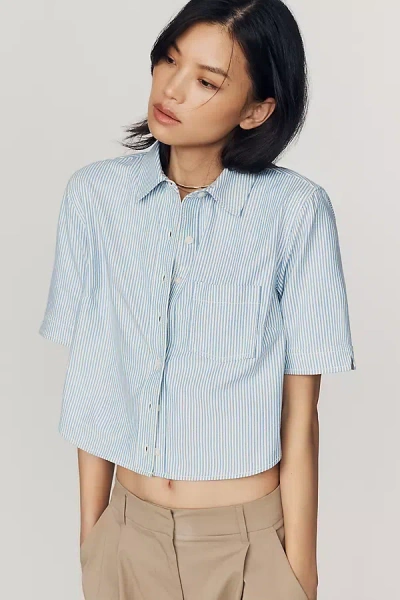 Maeve Merritt Short-sleeve Cropped Buttondown Shirt In Blue