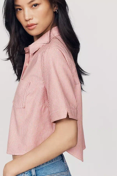 Maeve Merritt Short-sleeve Cropped Buttondown Shirt In Pink