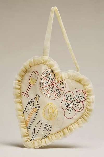 Maeve Mesh Floral Ruffle Tote Bag In Yellow