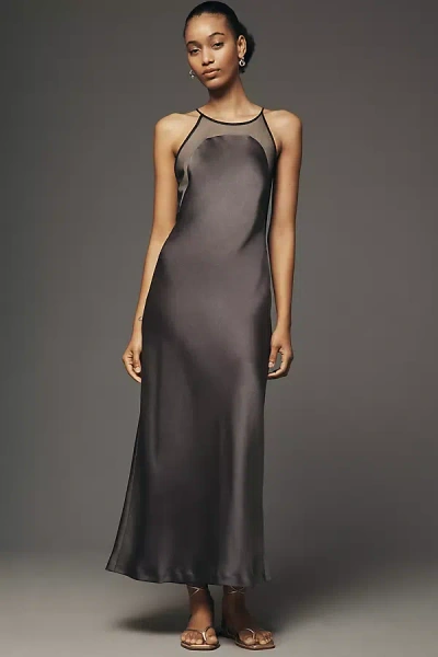 Maeve Mesh Satin Slip Dress In Gray