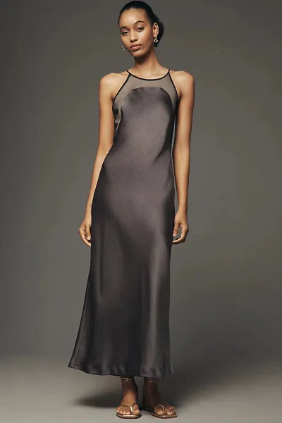 Maeve Mesh Satin Slip Dress In Black