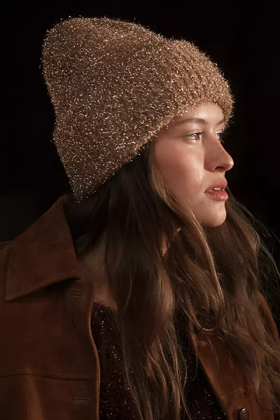 Maeve Metallic Tinsel Beanie In Brown