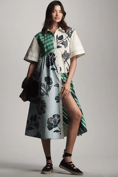 Maeve Mixed-print Buttondown Dress In Multicolor