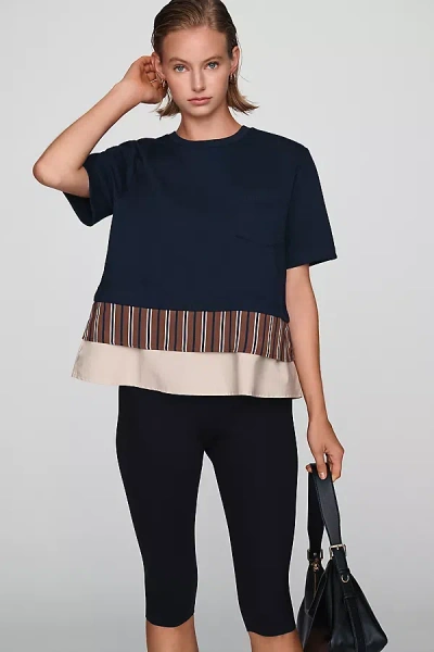 Maeve Mixed-media Swing Top In Blue