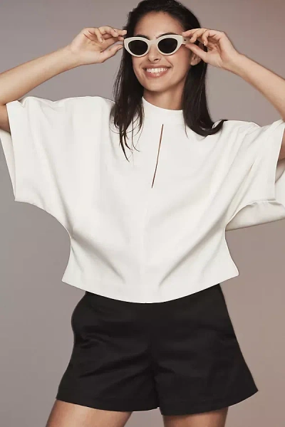 Maeve Mock-neck Batwing Top In White