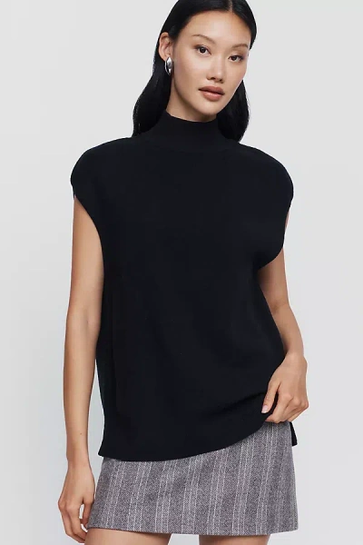 Maeve Mock Neck Cap Sleeve Sweater In Black
