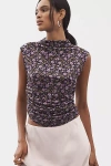 Maeve Mock-neck Mesh Muscle Top In Blue