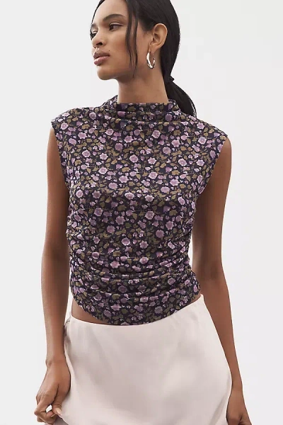 Maeve Mock-neck Mesh Muscle Top In Blue