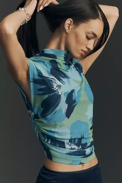 Maeve Mock-neck Mesh Muscle Top In Green