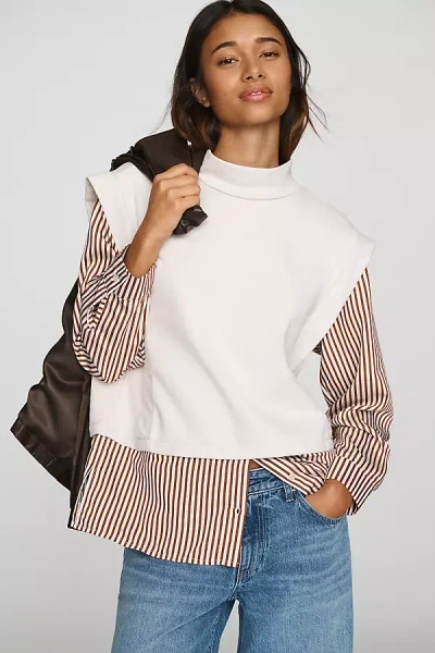Maeve Mock Neck Muscle Twofer Top In White