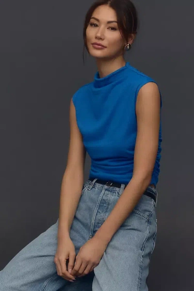 Maeve Mock-neck Textured Muscle Tee In Blue