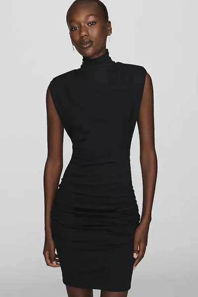 Maeve Mock-neck Ruched Mini Dress In Black