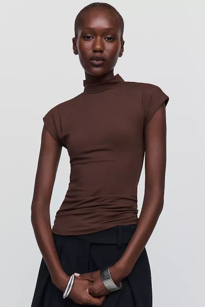 Maeve Mock-neck Sleeveless Top In Brown