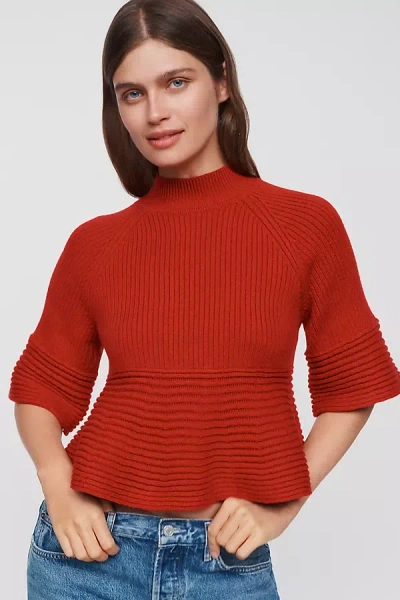 Maeve Mock-neck Swing Sweater In Red