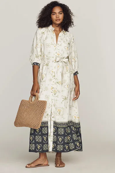 Maeve Mona Linen Blend Maxi Shirtdress In White