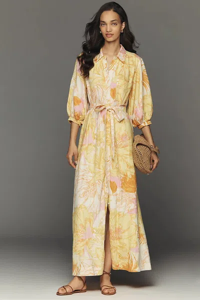 Maeve Mona Linen Blend Maxi Shirtdress In Yellow
