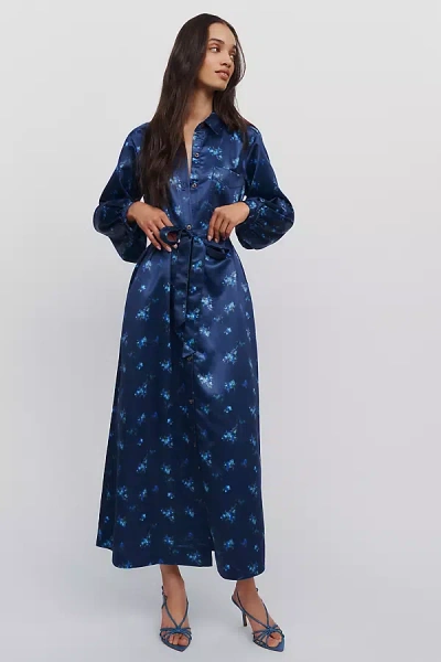 Maeve Mona Silken Maxi Shirtdress In Blue