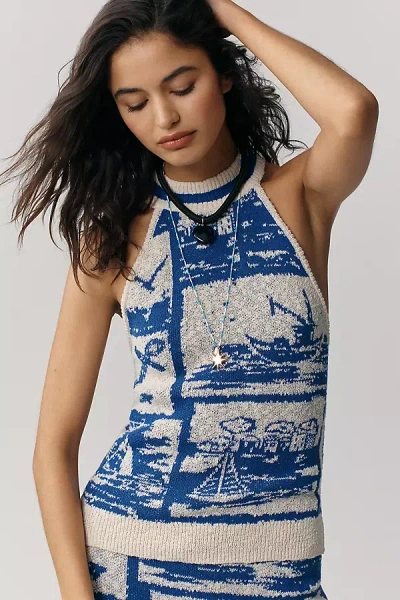 Maeve Nautical Halter Tank Sweater Top In Blue