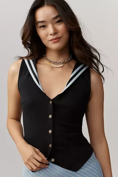 Maeve Nautical V-neck Vest Top In Black